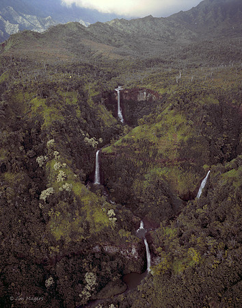 Cloudy Kahili (Five Sisters) Falls - Kauai, Hawaii